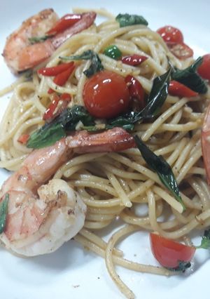 รูปของ สปาเก็ตตี้กุ้งผัดพริกกระเทียม