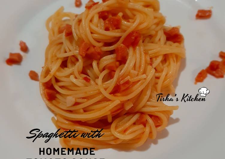 Resep 70. Spaghetti with Homemade Tomato Sauce, Enak