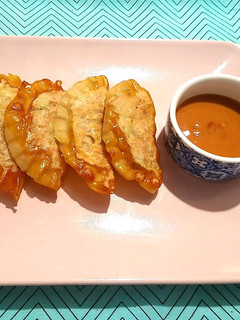 Una foto de Gyozas de pollo, calabacín y cebolleta