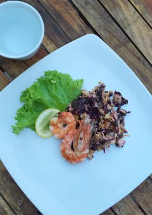 Foto resep Garlic Prawn n Scramble Red Spinach Unsalt (tanpa garam)