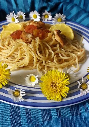 Foto di Spaghetti al limone con bocconcini di pollo