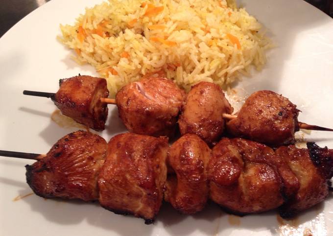 Chicken Skewers with Spicy Peanut Sauce and Fragrant Rice