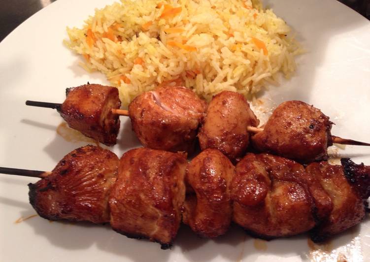 Chicken Skewers with Spicy Peanut Sauce and Fragrant Rice