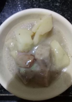 A picture of Lotus stem and potato sabzi.