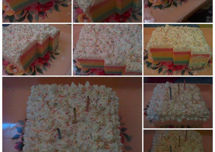 Rainbow cake kukus putih telor