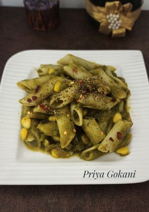A picture of Spinach Pasta with No Maida No Butter No Cream No cheese version.