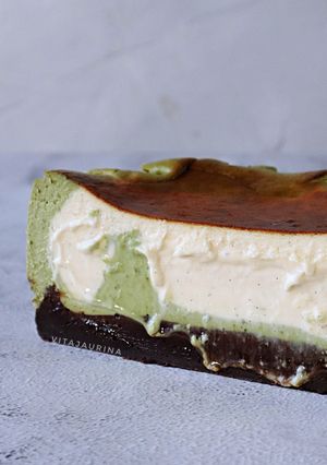 Foto resep Brownie Matcha Vanilla Basque Cheesecake❤️