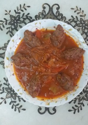 صورة لوصفة صبيعات لحم مرحي بصل وطماطيش