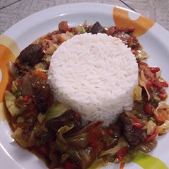 White rice n liver vegetable source A picture of White rice n liver vegetable source.