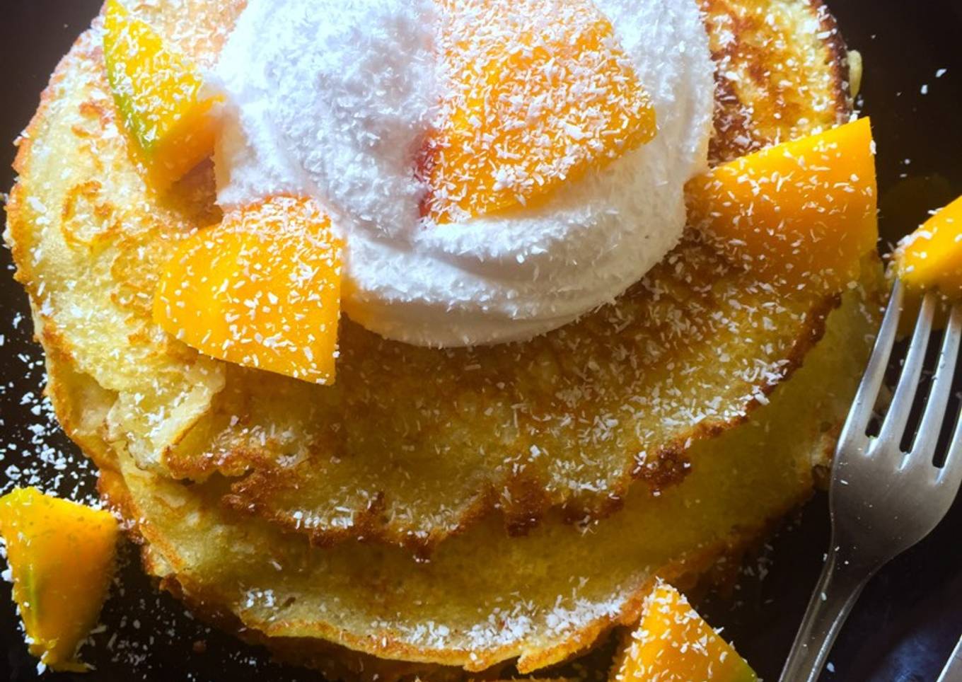 Mango and coconut pancakes