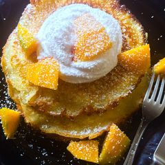 Mango-coconut pancakes A picture of Mango-coconut pancakes.