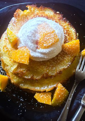 A picture of Mango-coconut pancakes.