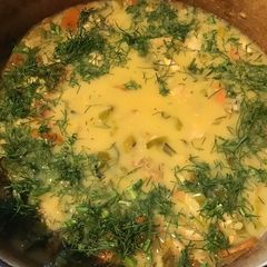 A picture of California Farm Chicken Soup with Egg Lemon Sauce.