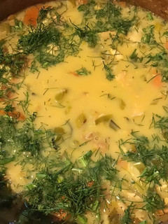 A picture of California Farm Chicken Soup with Egg Lemon Sauce.