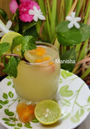 A picture of Mangonade(lemonade with Raw Mango & Ripe mango Icecubes).