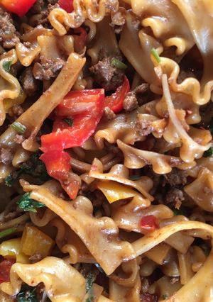 A picture of One pot chilli garlic mince pasta #summerchallenge2.