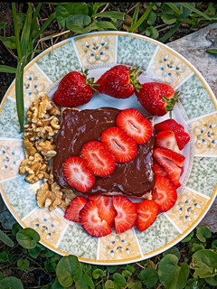 Una foto de Brownie de Nutella/plátano con frutas