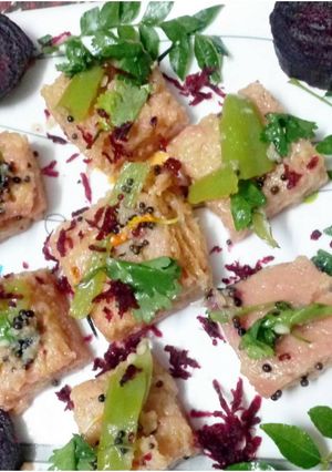 A picture of Beetroot dhokla.