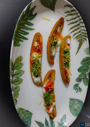 A picture of Raw banana chaat boats.