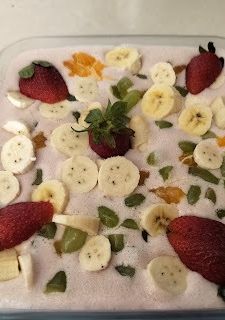 A picture of Makhana strawberry custard.