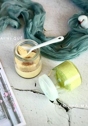 Hình của món Bánh flan phô mai vị quế-trà xanh.