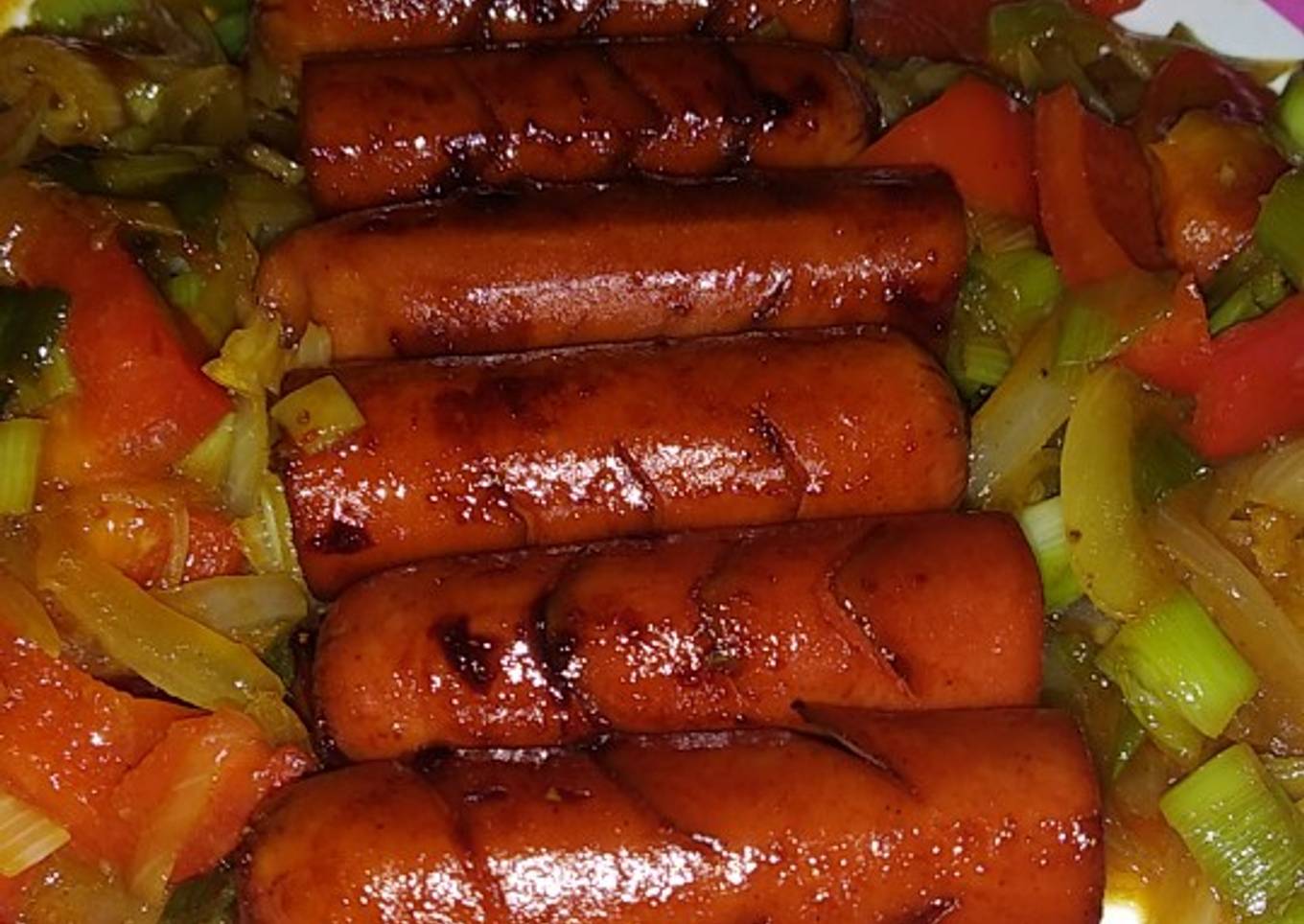 Sosis panggang + tumis Bombay paprika
