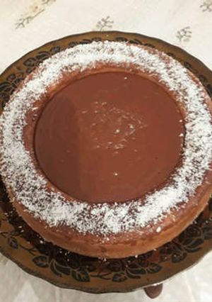Une photo de Gâteau flan caramel et chokola noir