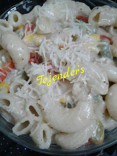 A picture of CORN & CHEESE ELBOW PASTAIn healthy white sauce(No Maida).