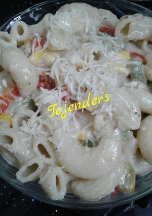 A picture of CORN & CHEESE ELBOW PASTAIn healthy white sauce(No Maida).
