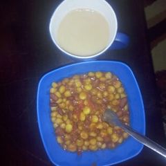 A picture of Githeri with Milk tea.