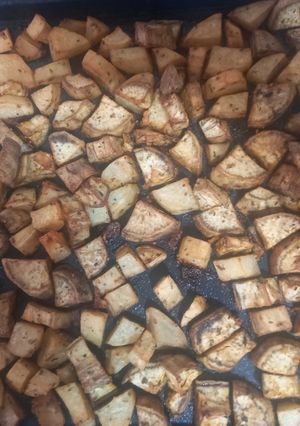 Una foto de Dúo al Horno Papas y Batatas con mucho sabor