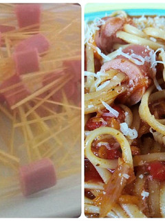 Una foto de Divertidos fideos con salchichas! Con salsa riquísima