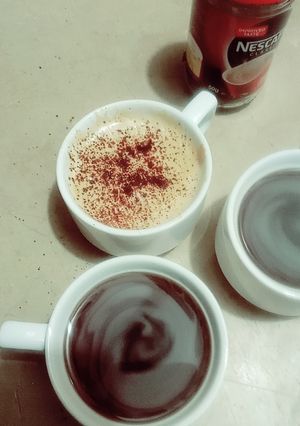 A picture of Cappuccino coffee ☕ at home 😁.
