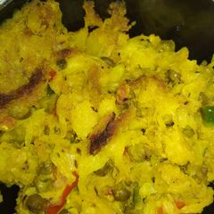 A picture of Cabbage Potatoes peas stir fry.