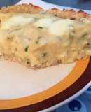 Tarta de choclo y salsa blanca con base de arroz