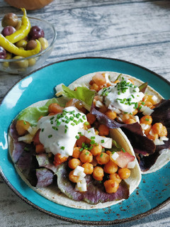Una foto de Tacos de garbanzos picantes