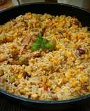Tonhalas zõldsèges bulguros rizses olìvabogyós egytàlètel 🐟🥕🌶🌽🫘🫑🍛