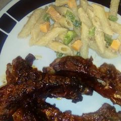 A picture of 5 hour marinated ribs with a lazy salad.