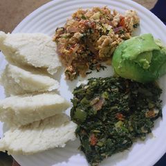 A picture of Ugali, Eggs and Greens.