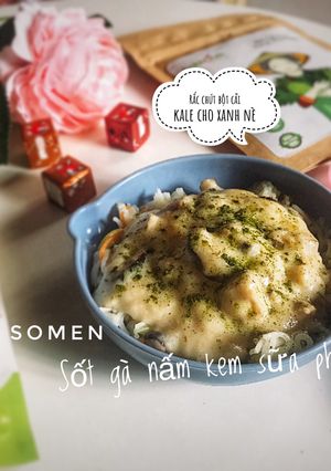 Hình của món Mì somen sốt gà nấm kem sữa phomai - Ăn dặm.