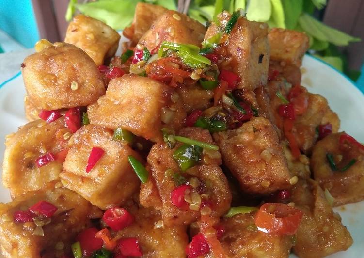 Tahu crispy saus tiram pedas