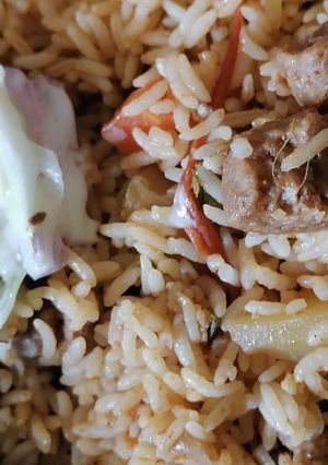 A picture of Vegetable Biryani With Soya Chunk.