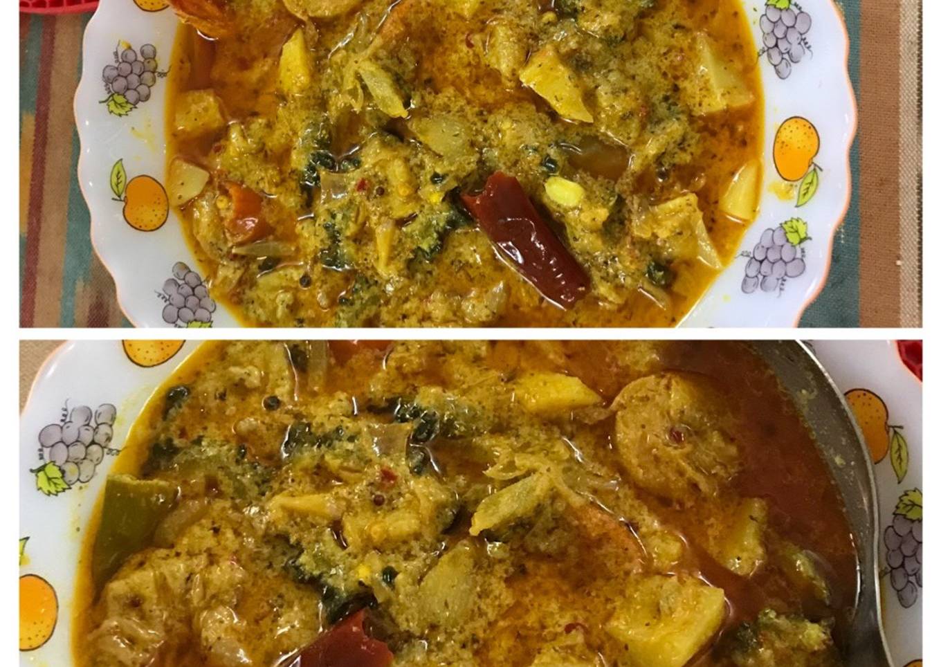 Curry with shrimp and karla in mustard sauce