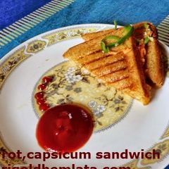 A picture of Capsicum, Carrot sandwich with oats and curd.
