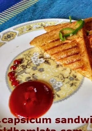 A picture of Capsicum, Carrot sandwich with oats and curd.