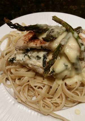A picture of Brad's stuffed chicken florentine.
