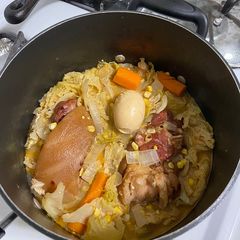 A picture of Braised Ham Hock and Vegetables.