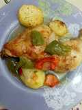Cuartos de pollo al horno con verduras