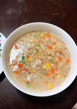 Hình của món Cháo yến mạch cá hồi.
