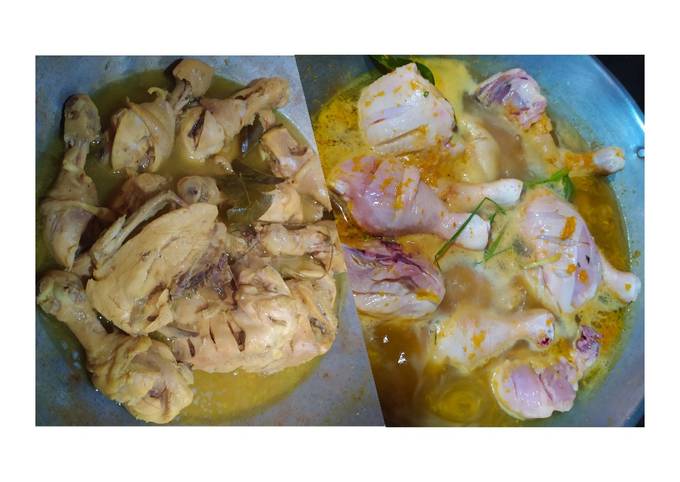 Ayam ungkep bumbu kuning, simpan dan goreng!
